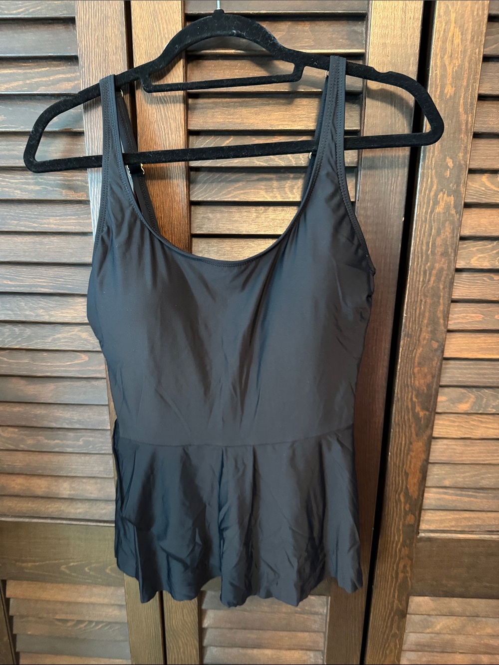 Athena Black Peplum Tankini Top with Scoop Neck and Adjustable Straps